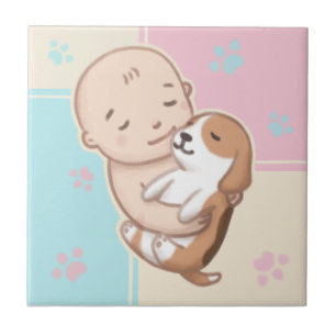 Schattigee Hond & Baby Illustratie Kunst Tegeltje