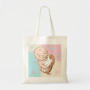 Schattigee Hond & Baby Illustratie Kunst Tote Bag