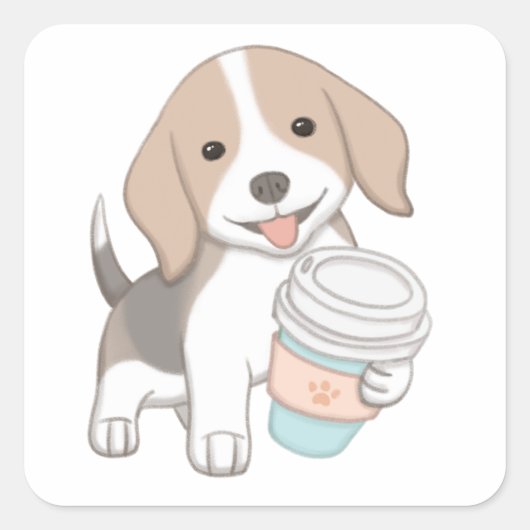 Schattigee hond & beker illustratie vierkante sticker (Voorkant)