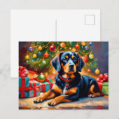 Schattigee hond bij de kerstboom feestdagenkaart (Voorkant / Achterkant)