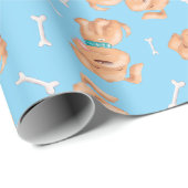 Schattigee hond & bot Eenvoudig blauw verjaardagsd Cadeaupapier (Rol Hoek)