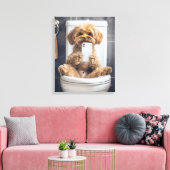 Schattigee Hond Controle Telefoon in Badkamer Toil Canvas Afdruk (Insitu (Woonkamer))