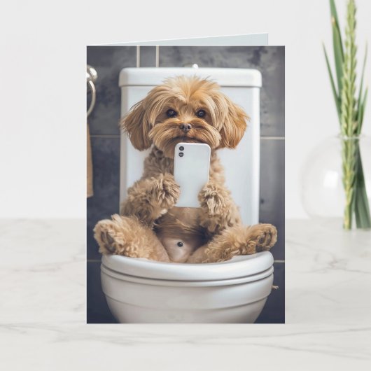 Schattigee Hond Controle Telefoon in Toilet Gevouw Bedankkaart (Voorkant)