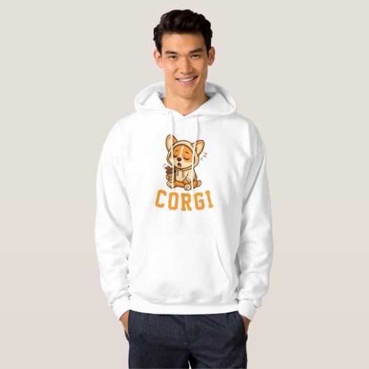 Schattigee Hond Corgi Koffie Unisex Man Vrouw Kled Hoodie (Voorkant volledig)