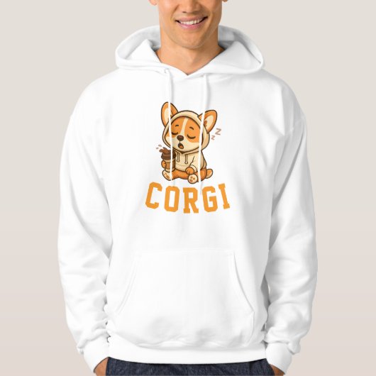 Schattigee Hond Corgi Koffie Unisex Man Vrouw Kled Hoodie (Voorkant)