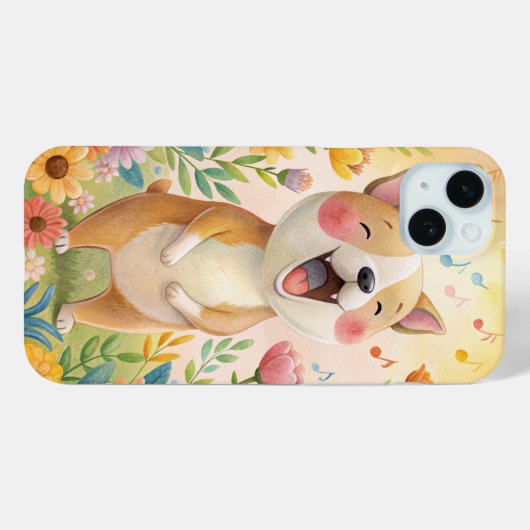 Schattigee hond die met bloemen zingt Case-Mate iPhone case (Achterkant (horizontaal))