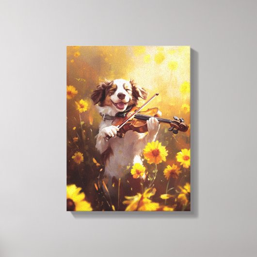 Schattigee hond die viool speelt canvas afdruk (Voorkant)