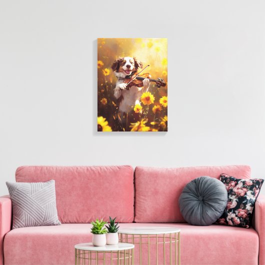 Schattigee hond die viool speelt canvas afdruk (Insitu (Woonkamer))