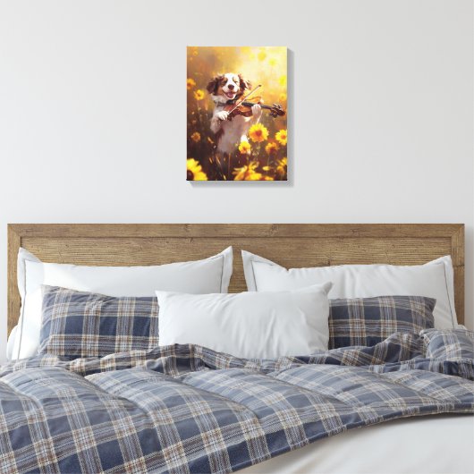 Schattigee hond die viool speelt canvas afdruk (Insitu (Slaapkamer))