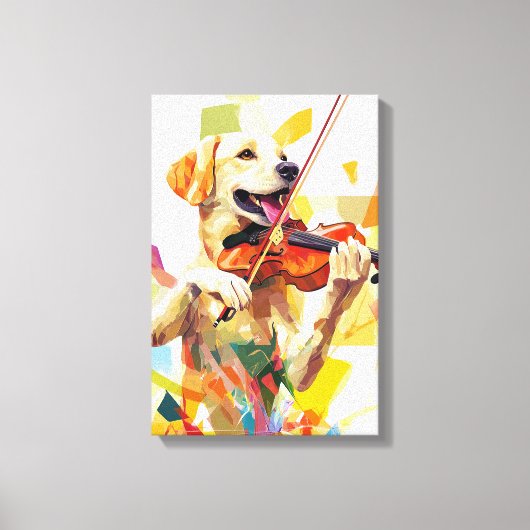 Schattigee hond die viool speelt canvas afdruk (Voorkant)