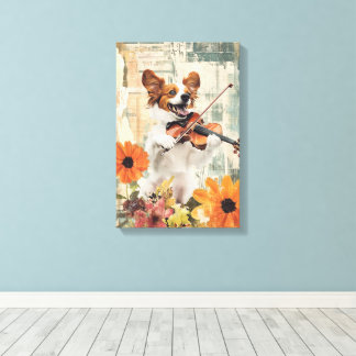 Schattigee hond die viool speelt canvas afdruk