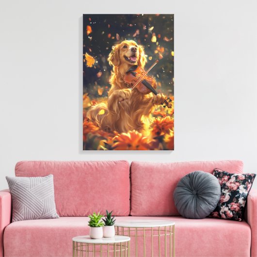 Schattigee hond die viool speelt canvas afdruk (Insitu (Woonkamer))