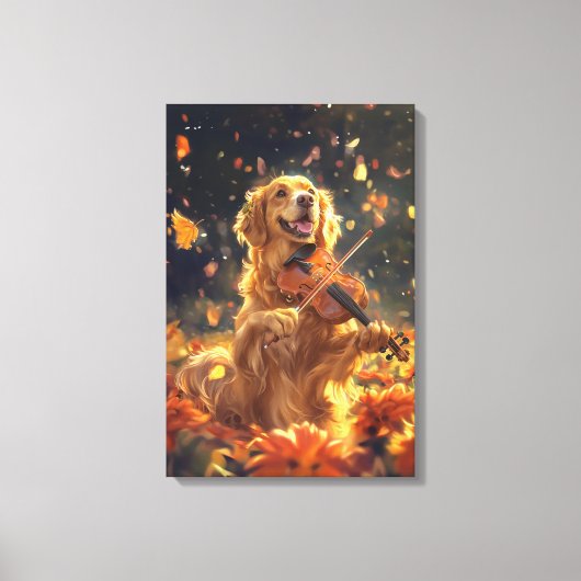 Schattigee hond die viool speelt canvas afdruk (Voorkant)