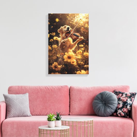 Schattigee hond die viool speelt canvas afdruk (Insitu (Woonkamer))