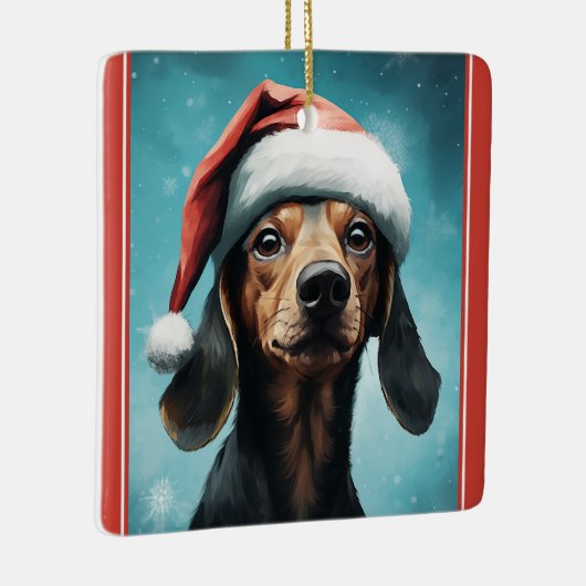 Schattigee Hond Dragen Santa Hat Dachshund Christm Keramisch Ornament (Rechts)