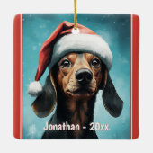 Schattigee Hond Dragen Santa Hat Dachshund Christm Keramisch Ornament (Achterkant)