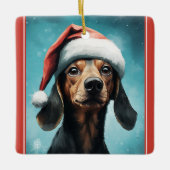 Schattigee Hond Dragen Santa Hat Dachshund Christm Keramisch Ornament (Voorkant)