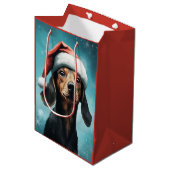 Schattigee Hond Dragen Santa Hat Dachshund Christm Medium Cadeauzakje (Voorkant Gekanteld)
