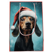 Schattigee Hond Dragen Santa Hat Dachshund Christm Medium Cadeauzakje (Achterkant)