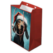 Schattigee Hond Dragen Santa Hat Dachshund Christm Medium Cadeauzakje (Achterkant Gekanteld)