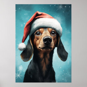 Schattigee Hond Dragen Santa Hat Dachshund Christm Poster