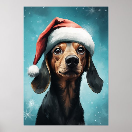 Schattigee Hond Dragen Santa Hat Dachshund Christm Poster (Voorkant)