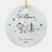 Schattigee hond eerste kerstboom sneeuwvlokken keramisch ornament (Voorkant)