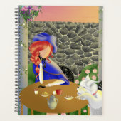 Schattigee hond en dame in café bij zonsondergang planner (Voorkant)