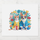 Schattigee hond en kat pasgetrouwden dragen Koreaa Sparkling Wijnetiket (Enkel label)