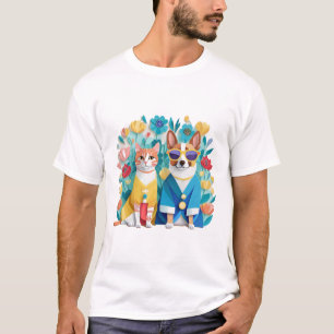 Schattigee hond en kat pasgetrouwden dragen Koreaa T-shirt