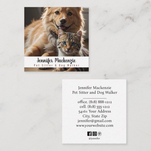 Schattigee Hond en Kat Pet Sitter en Dog Walker Vierkante Visitekaartje (Voorkant / Achterkant)