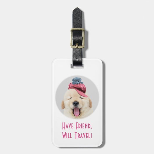 Schattigee hond en kat, reizen, gepersonaliseerde  bagagelabel (Voorkant verticaal)