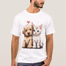 Schattigee hond en kat verliefd t-shirt