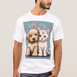 Schattigee hond en kat verliefd t-shirt