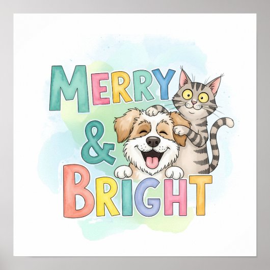 Schattigee hond en kat vrolijk en helder poster (Voorkant)