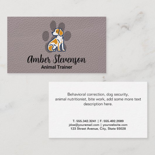 Schattigee hond en poot | Lederen achtergrond Visitekaartje (Voorkant / Achterkant)