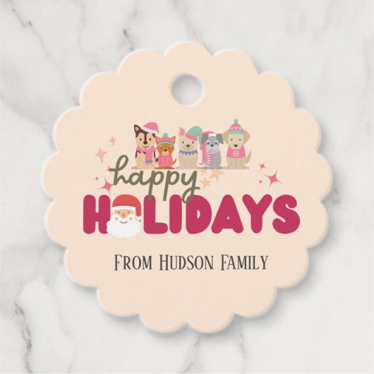 Schattigee hond familie of bedrijf Flat Holiday Ka Bedankjes Labels (Voorkant)