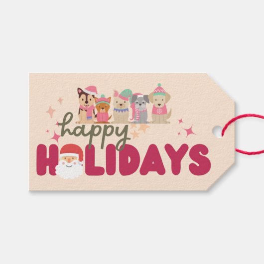 Schattigee hond familie of bedrijf Flat Holiday Ka Cadeaulabel (Voorkant (Horizontaal))