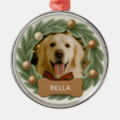 Schattigee Hond Foto Krans Naam Vakantie Kerstmis Metalen Ornament (Voorkant)