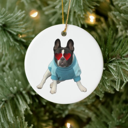 Schattigee hond Franse Bulldog Boston Terrier Orna Keramisch Ornament (Boom)