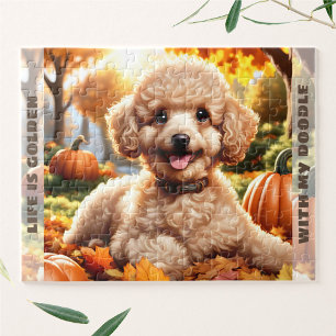 Schattigee Hond Goldendoodle Puppy Herfst Pompoen  Legpuzzel