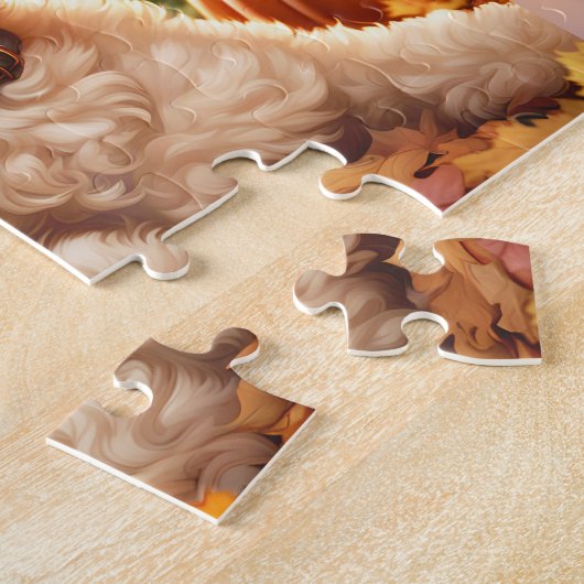 Schattigee Hond Goldendoodle Puppy Herfst Pompoen  Legpuzzel (Zijkant)