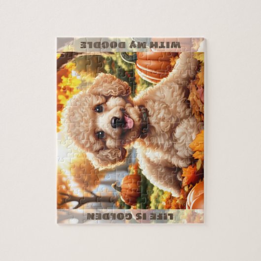 Schattigee Hond Goldendoodle Puppy Herfst Pompoen Legpuzzel (Verticaal)