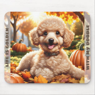 Schattigee Hond Goldendoodle Puppy Herfst Pompoen Muismat