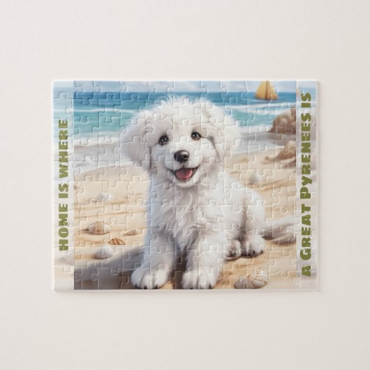 Schattigee Hond Grote Pyreneeën Witte Puppy Custom Legpuzzel (Horizontaal)