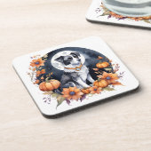 Schattigee Hond Halloween Bloemen Moon Canine Love Bier Onderzetter (Linkerzijde)