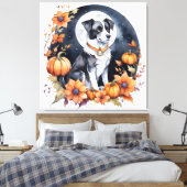 Schattigee Hond Halloween Bloemen Moon Canine Love Canvas Afdruk (Insitu (Slaapkamer))