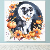 Schattigee Hond Halloween Bloemen Moon Canine Love Canvas Afdruk (Insitu (Houten vloer))