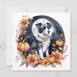 Schattigee Hond Halloween Bloemen Moon Canine Love Kaart