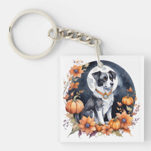 Schattigee Hond Halloween Bloemen Moon Canine Love Sleutelhanger